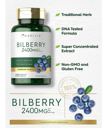 Bilberry Extract Capsules | 2400mg | 200 Count | Vegetarian Non-GMO Gluten Free Supplement by Carlyle - Buy Online on GoSupps.com