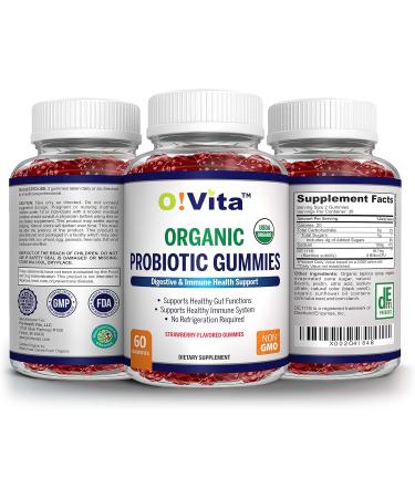 O!VITA Organic Probiotic Gummies - 5 Billion CFU Max Strength Strawberry Flavored Gut Health and Immune Support for Men Women and Kids (60 Non-GMO Gummies) - Buy Online on GoSupps.com