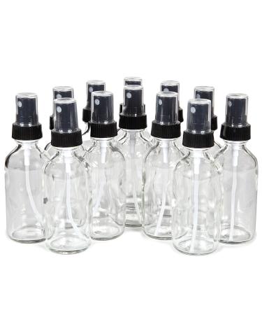 Vivaplex 12 Clear 2 oz Glass Bottles with Black Fine Mist Sprayers