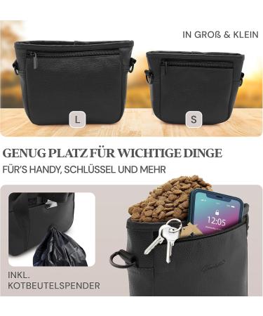 Heimatpfoten Imitation Leather Dog Food Bag - Stylish Walking Treat Bag w/ One-Handed Magnetic Closure - Black - Buy Online on GoSupps.com