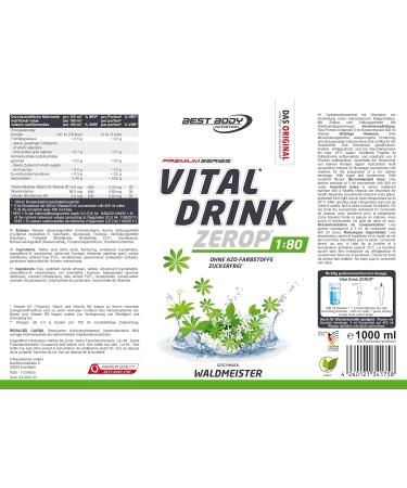 Best Body Nutrition Vital Drink Zerop - Sugar-Free Waldmeister Syrup Concentrate - Makes 80 Liters - 1L Pack for Optimal Hydration - Buy Online on GoSupps.com