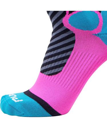 Pure Athlete Merino Wool Ski Socks - Warm Winter Snowboard Socks with Shin Padding - Black/Aqua/Neon Pink - 1 Pair - Buy Online on GoSupps.com