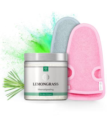 Lowell body peeling set with peeling glove - skin peeling 500g hammam peeling glove for body and face - body scrub - lemongrass lemongrass gray/pink