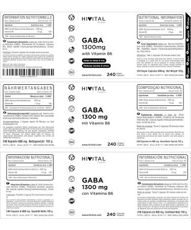 GABA 1300mg with Vitamin B6. 240 Vegan Capsules for 4 Months. Gamma Amino Butyric Acid with Vitamin B6 helps improve sleep and rest and reduce anxiety and stress - Buy Online on GoSupps.com