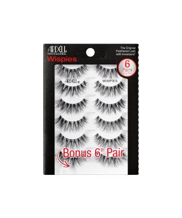Ardell False Eyelashes Wispies 6 Pack Multipack Black Medium Volume Long Length Rounded Lash Style Crisscross Feathering Curl Invisiband Comfortable Wear Vegan-Friendly Cruelty-Free Eyelashes Black 6 Pair (Pack of 1) - Buy Online on GoSupps.com