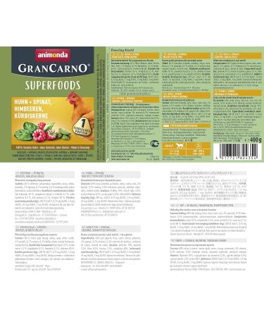 Shop Animonda Gran Carno Adult Superfoods Dog Food - Wet Food with Chicken Spinach Raspberries & Pumpkin Seeds (6 x 400g) - Premium Nutrition for Adult Dogs - International Shipping Available - Buy Online on GoSupps.com