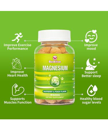 BEALIVE Magnesium Citrate Gummies for Adults - Relaxation & Daily Wellness Supplements - Raspberry & Peach Flavored Chewables - 60 Count - Buy Online on GoSupps.com