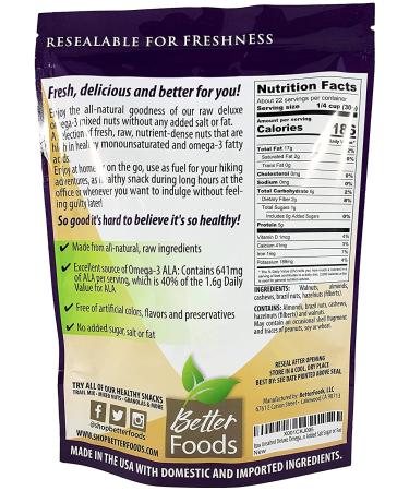 Raw Unsalted Deluxe Omega-3 Mixed Nuts - Non-GMO Natural Nuts - Gluten-Free 1.25 Pound Pack - Almonds, Brazil Nuts, Cashews, Hazelnuts, Walnuts - Buy Online on GoSupps.com