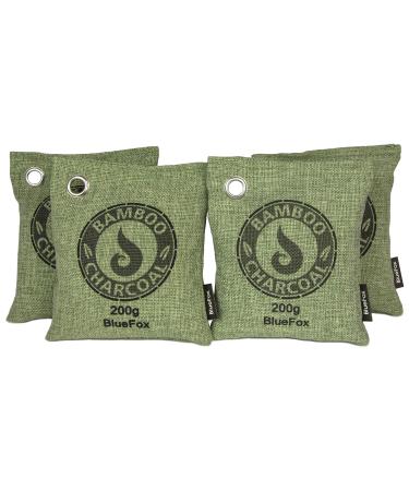 Bluefox I air purifier bamboo 4 x 200g i Aktzhuchter Active carbon I air freshener & odor remover bamboo-activated carbon i biological dehumidifier for car clothing cooling cabinet I green 200 g- 4 pieces