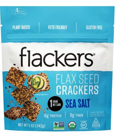 Flackers Organic Flax Seed Crackers, Sea Salt, 5 oz Bag