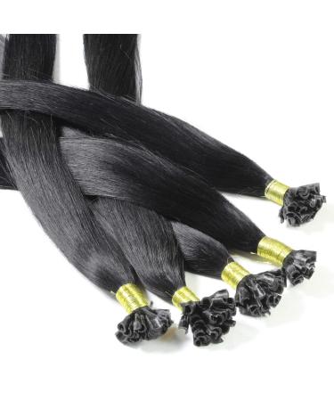 hair2heart Extensions Real Hair Bondings straight - 50 strands 1g 40cm 2/0 black #1 Black 40cm 50 strands