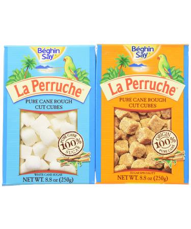 Bghin Say La Perruche Variety: One 8.8 oz Box Each of Rough Cut Brown Sugar Cubes and Rough Cut White Sugar Cubes