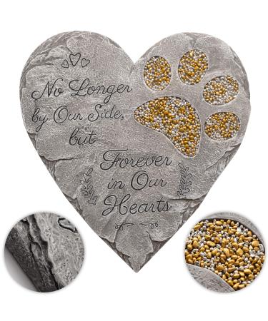 OBSI Pet Memorial Stone | Dog or Cat Garden Stone Heart Paw Print | Headstone Memory Gifts for Pet Loss Gray