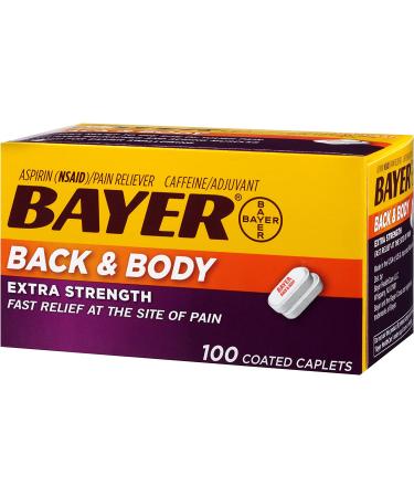 Bayer Back & Body Extra Strength Aspirin 500mg Coated Tablets with Caffeine - 100 Count for Fast Pain Relief - Buy Online on GoSupps.com