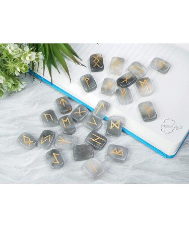 Smoky Quartz Rectangle Gemstone Runes - 25 pcs Elder Futhark Alphabet Engraved Set for Crystal Divination and Chakra Healing | Reiki Runes with Pouch - 20-25mm - Buy Online on GoSupps.com