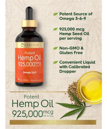 Carlyle Hemp Seed Oil 925 000 mcg | High Potency | Contains Omega 3 6 9 | Cold Pressed | Vegetarian Non-GMO Gluten Free - Buy Online on GoSupps.com