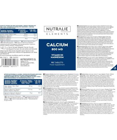 Calcium Magnesium Vitamin D 800mg Calcium Carbonate Bones Teeth and Muscles Calcium Supplement with Magnesium and Cholecalciferol 90 Vegan Tablets Calcium Elements Nutralie - Buy Online on GoSupps.com