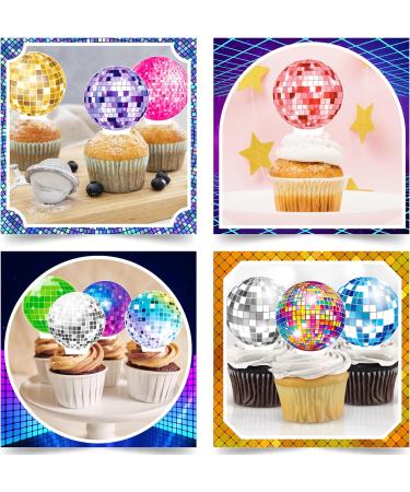 Colorful Disco Ball Cupcake Topper 48pcs Disco Themed Party Supplies for 70s Disco Birthday Party Baby Shower Supplies - Buy Online on GoSupps.com