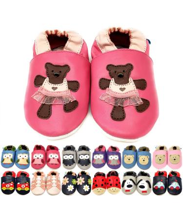 MiniFeet Premium Soft Leather Baby Shoes - BUY 4 PAIRS & GET 1 OF THEM FOR FREE ! - Toddler Shoes - 0-6 Months to 4-5 Years 0-6 Months Ballerina Teddy