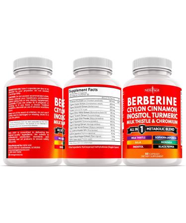 Berberine and Ceylon Cinnamon Supplement - Bitter Melon, Glucomannan, Gymnema Sylvestre, Chromium, Moringa, Milk Thistle, Turmeric, Inositol Pills - 120 Count 60 Count (Pack of 2) - Buy Online on GoSupps.com