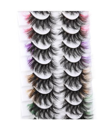 ALPHONSE Colored Lashes Fluffy Mink Eyelashes with Color on End 20MM 5D High Volume Color False Lashes 10 Pairs