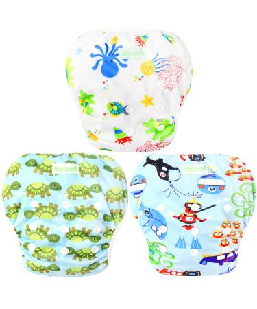 wegreeco Baby & Toddler Snap One Size Adjustable Reusable Baby Swim Diaper (Diving, Ocean, Turtle, Large, 3 Pack) Large (Pack of 3) Diving,ocean,turtle - Buy Online on GoSupps.com