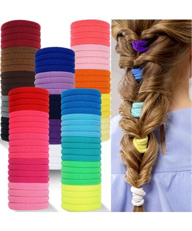 100PCS Hair Ties for Women Thin Hair No Crease Elastic Hair Ties 4CM Seamless Nylon Hair Bands Ponytail Holders Hair Ties for Girls Toddlers Kids and Children