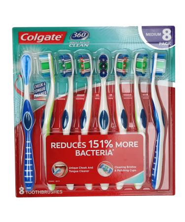 Colgate 360 Toothbrush with Tongue Cleaner Medium Full Head (Pack of 8)