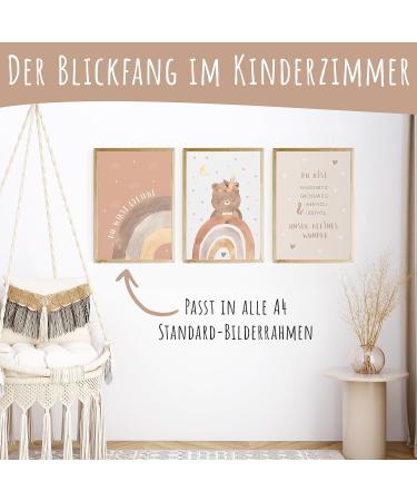 Eulentaler Boho-Style Children's Room Posters | Creative & Loving Designs | Bear Rainbow & Saying | A4 Wall Art Set for Girls & Boys (3 Pack) - Buy Online on GoSupps.com