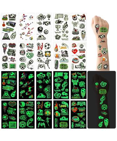 30 Sheets Football Glow Temporary Tattoos Stickers for kids  Glow in The Dark Football Tattoo Stickers  Soccer Theme Luminous Temporary Tattoo Stickers for Kids