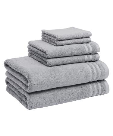 Amazon Basics Cotton Bath Towel Set, Made with 30% Recycled Cotton Content - 6-Piece, Blue Gray Blue Grey 6-Piece Set