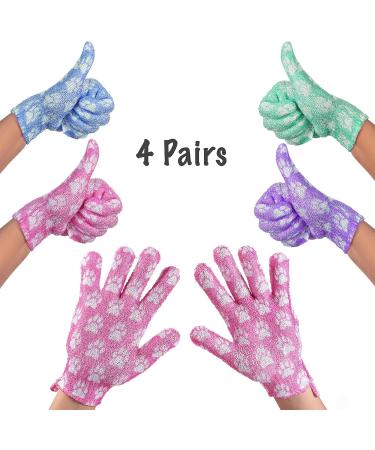 Snuggle Scrub Bath Gloves - 4 Pairs Multi-Color Exfoliating Shower Gloves for Women - Soft Hand Exfoliator for Smooth Skin - Buy Online on GoSupps.com