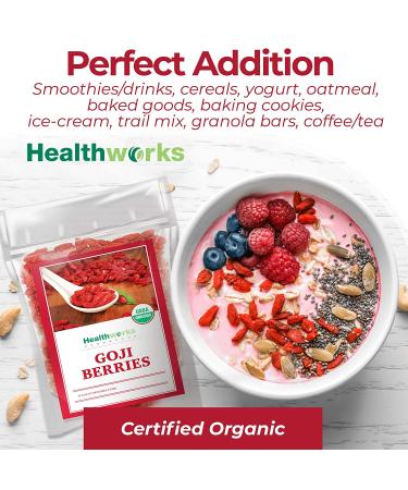Healthworks Raw Goji Berries (8 oz) - Certified Organic, Sun-Dried, Keto, Vegan, Non-GMO - Ideal for Baking, Teas & Smoothies - Antioxidant Superfood - Buy Online on GoSupps.com