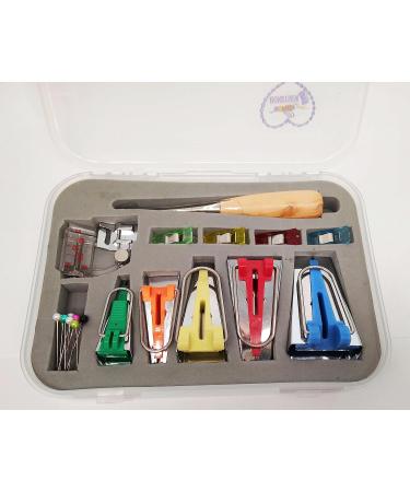 HONEYSEW Bias Tape Maker Kit - 6MM, 9MM, 12MM, 18MM, 25MM Sizes - Includes Binding Foot, Craft Clips, Awl, Quilter's Pin - Buy Online on GoSupps.com