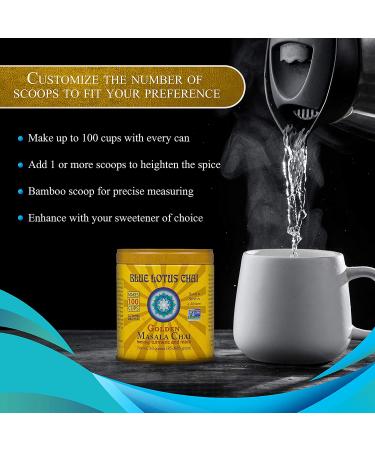 Blue Lotus Chai Golden Masala - Instant Spiced Tea Mix, 100 Cups, 3oz, Gluten-Free - Buy Online on GoSupps.com