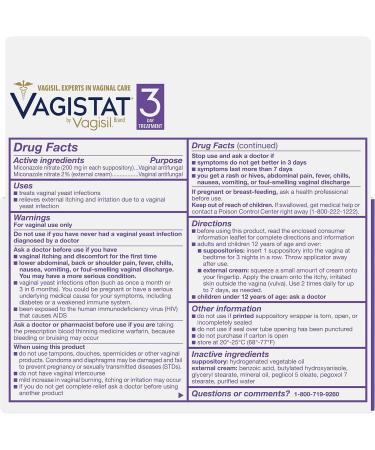 Vagisil Vagistat 3 Day Yeast Infection Treatment - Relieve Itching 2% Miconazole Nitrate Cream 3 Suppositories & Applicators - Pack of 2 for Women - Buy Online on GoSupps.com