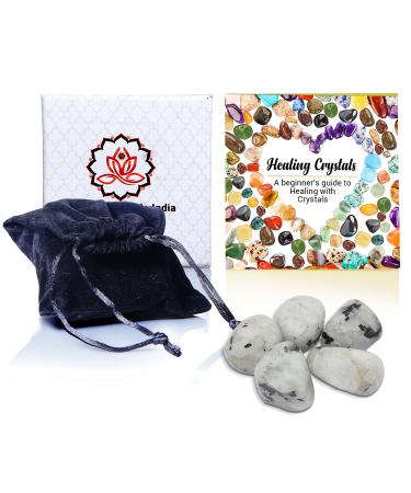 Healing Crystals Rainbow Moonstone Tumbled Stones- Healing Stones and Crystals for Beginners- 5 Piece Real Crystals and Healing Stones - Tumbled Crystals for Witchcraft (5 Rainbow Moonstone) 5 Rainbow Moonstone