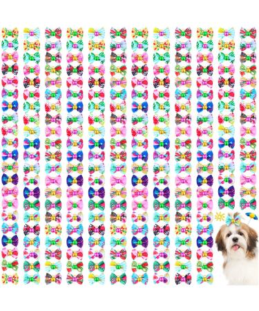 240 Pcs Summer Dog Hair Bows Holiday Dog Bows Rhinestone Grooming Bows Dog Hair Accessories with Rubber Bands Puppy Hair Bows Bowknot Dog Hair Ties for Holiday Pets Dogs Cats (Fruits)