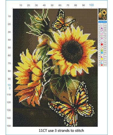 Sunflower Butterfly Cross Stitch Kit - Beginner-friendly Needlepoint Embroidery Kit (11CT) - Arts and Crafts - Buy Online on GoSupps.com