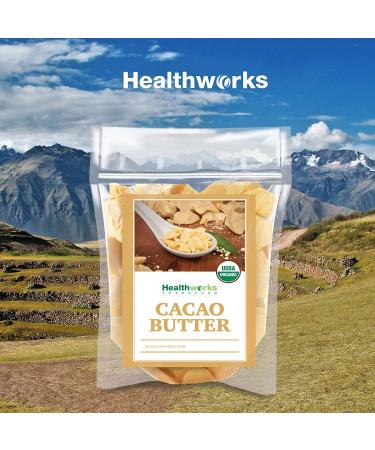 Healthworks Organic Cacao Butter 16oz - Unrefined, Non-Deodorized from Peru | Keto, Vegan, Non-GMO | Antioxidant Superfood - Buy Online on GoSupps.com