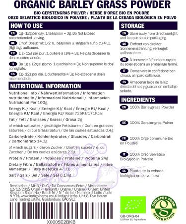 Organic New Zealand Barley Grass Powder 100g - Indigo Herbs (Pack of 1) - Buy Online on GoSupps.com