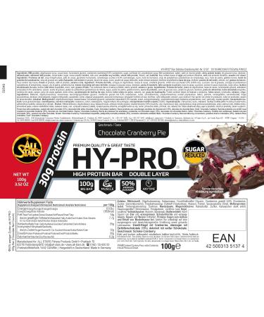 All Stars Hy-Pro BIG BAR Lot de 24 tartes aux canneberges au chocolat (24 x 100 g) - Buy Online on GoSupps.com