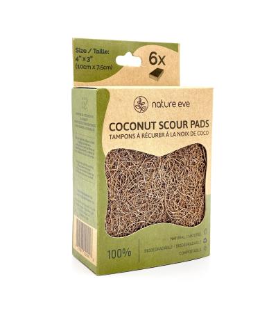 Biodegradable Natural Coconut Fiber and Rubber Latex Kitchen Scouring Pads Compostable Eco-Friendly Scrubber Non-Scratch Plastic-Free Scrubbers for Dishes and Cleaning 6 Pack