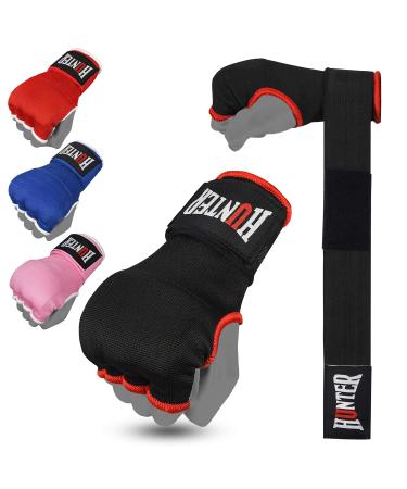 HUNTER Gel Padded Inner Gloves with Hand Wraps for Boxing (Comes in Pair) Black S/M