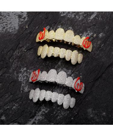 RINTOLER Diamond Dental Grill for Men and Women-8 Teeth Colored Enamel Inlaid with Zircon Hip-hop Braces Hip Hop Halloween Braces Jewelry Silver - Buy Online on GoSupps.com