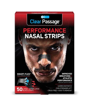 Clear Passage Performance Nasal Strips for Athletes Sports Dilators Improves Breathing & Athletic Performance Instant Nasal Congestion Relief Reduce Snoring Black Large/XL 50 Count
