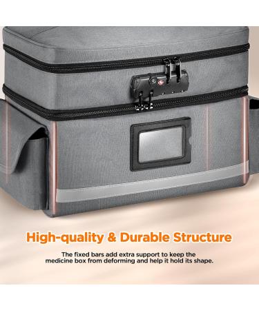 Zannaki Medicine Storage Bag with Combination Lock | Double Layer Pill Organizer | Secure Zippered Locking Box for Prescriptions Vitamins & Supplements - Grey - Buy Online on GoSupps.com