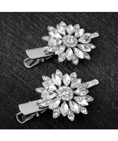 Sibba Rhinestone Bridal Hair Barrettes - 2 PCS Large Diamante Wedding Hairpins with Flower Design for Women - Elegant Crystal Hair Clip Accessories - Buy Online on GoSupps.com