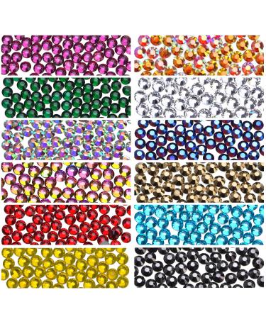 1800Pcs Hot Fix Glass Flatback Rhinestones HotFix Round Crystal Gems 5MM (12 Mixed Colors  5mm SS20)