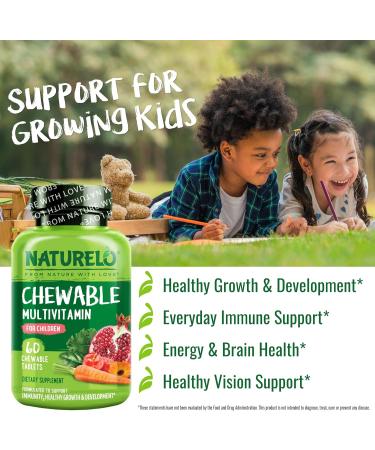 NATURELO Chewable Vitamin for Kids Multivitamin with Whole Food Organic Fruit Blend - 60 Tablets for Children 60 Count (Pack of 1) - Buy Online on GoSupps.com